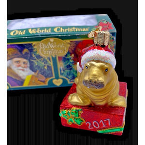Old World Christmas Walrus Ornament Beach Ocean Animal 2017 in Box Blown Glass